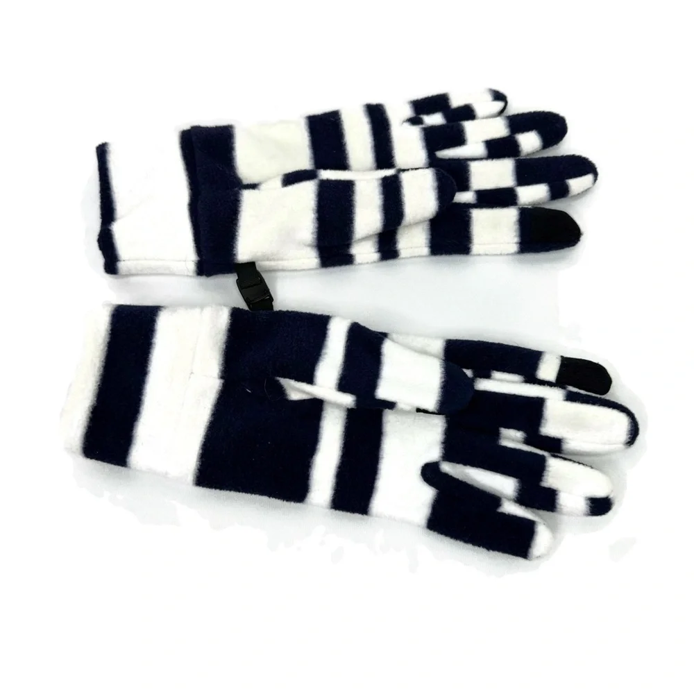 Lands’ End Womens Small Navy and White Striped Fleece Gloves